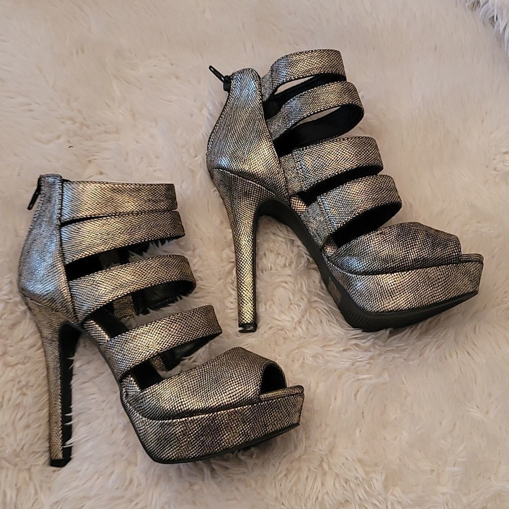 Qupid Reptile Print Metallic Platform Heels - image 6